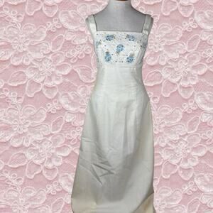 Vintage 60s 70s Beaded Floral Empire Waist Gown Wedding Prom Dress Union Made SM